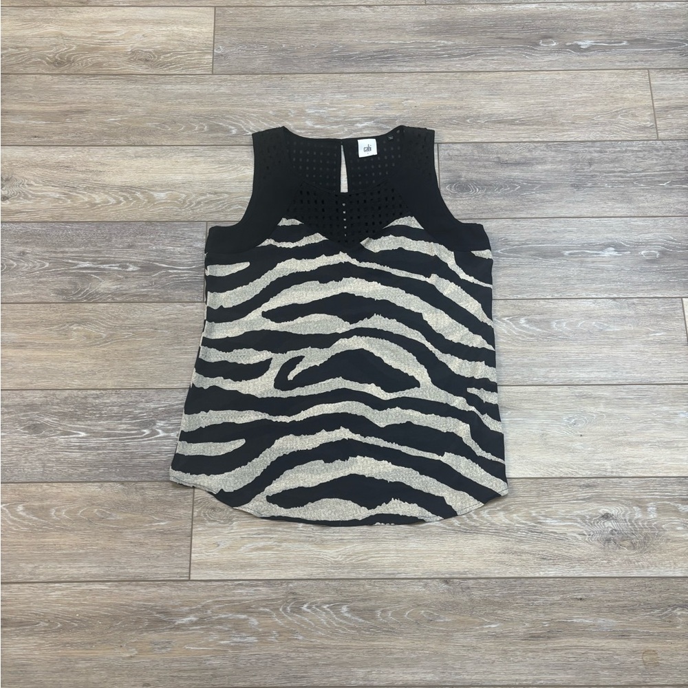 Cabi Tivoli Tank Sz S #5046 Sheer Zebra Print Sleeveless Blouse Office Mobwife
